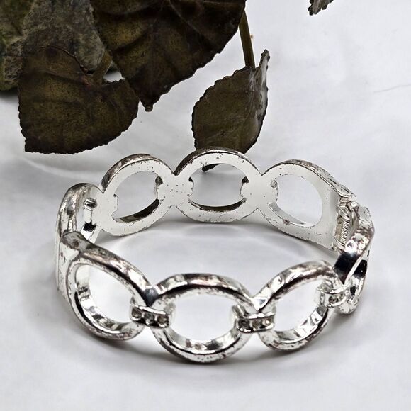 "5/$25" Silvertone Rhinestone Hinged Circle Link Bracelet Sz Small - Picture 3 of 6